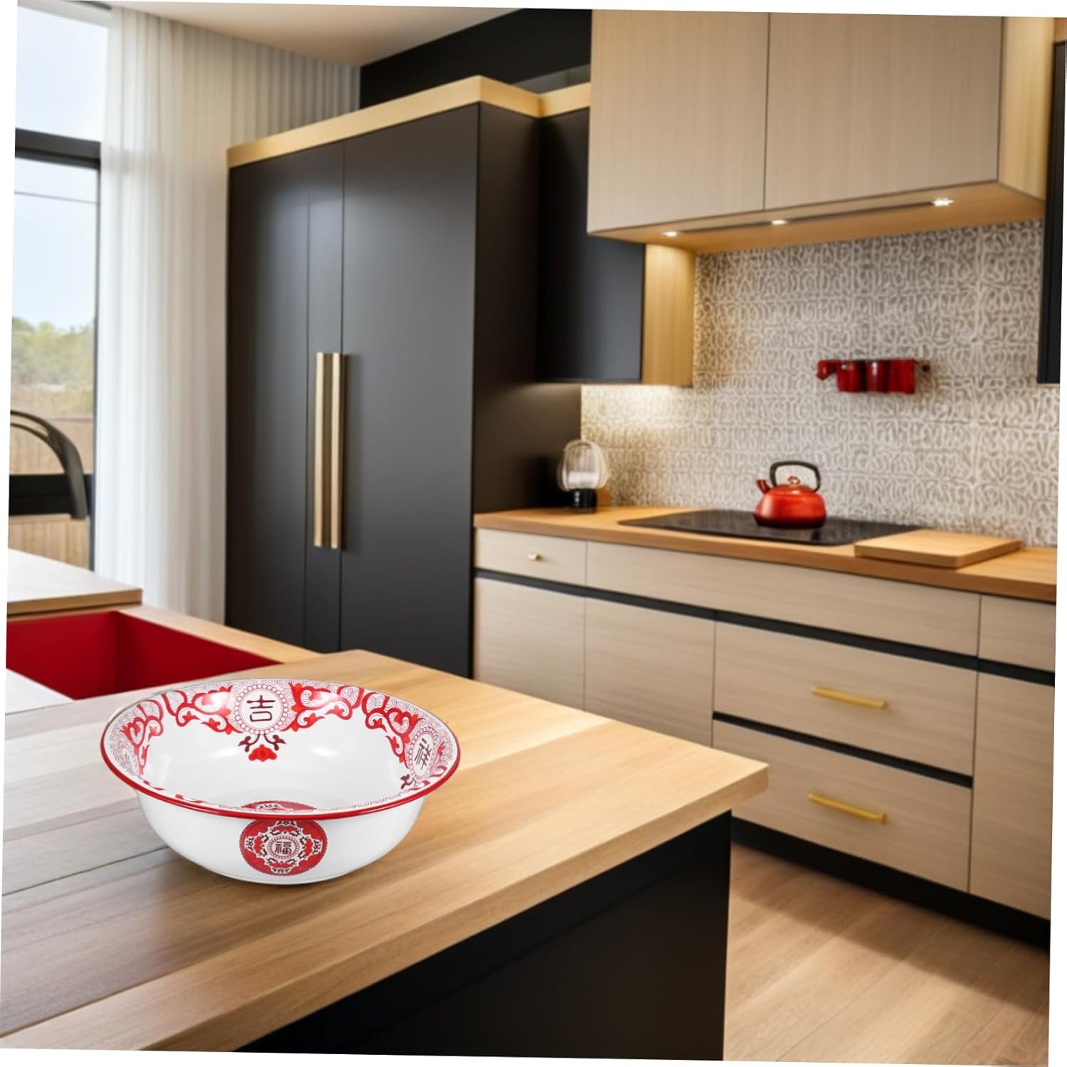 Enamelware Vintage Kitchen Bowl Large Enamel Basin for Mixing Washing Vegetables and Serving Soup Retro Design for Decor and Versatile