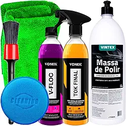 Kit Para Limpeza Carro Moto Bike Polimento Massa De Polir Vintex V-Floc Tok Final Vonixx Acessórios Karbox