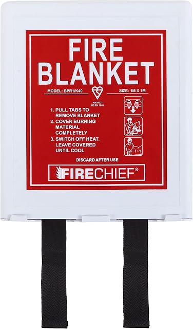 Firechief BPW1/K40 Kitemarked Budget Fire Blanket | Small Fire Blanket (1m x 1m) With White Plastic Case | Suited For Use Around The Home (Kitchen, Office, Garage)