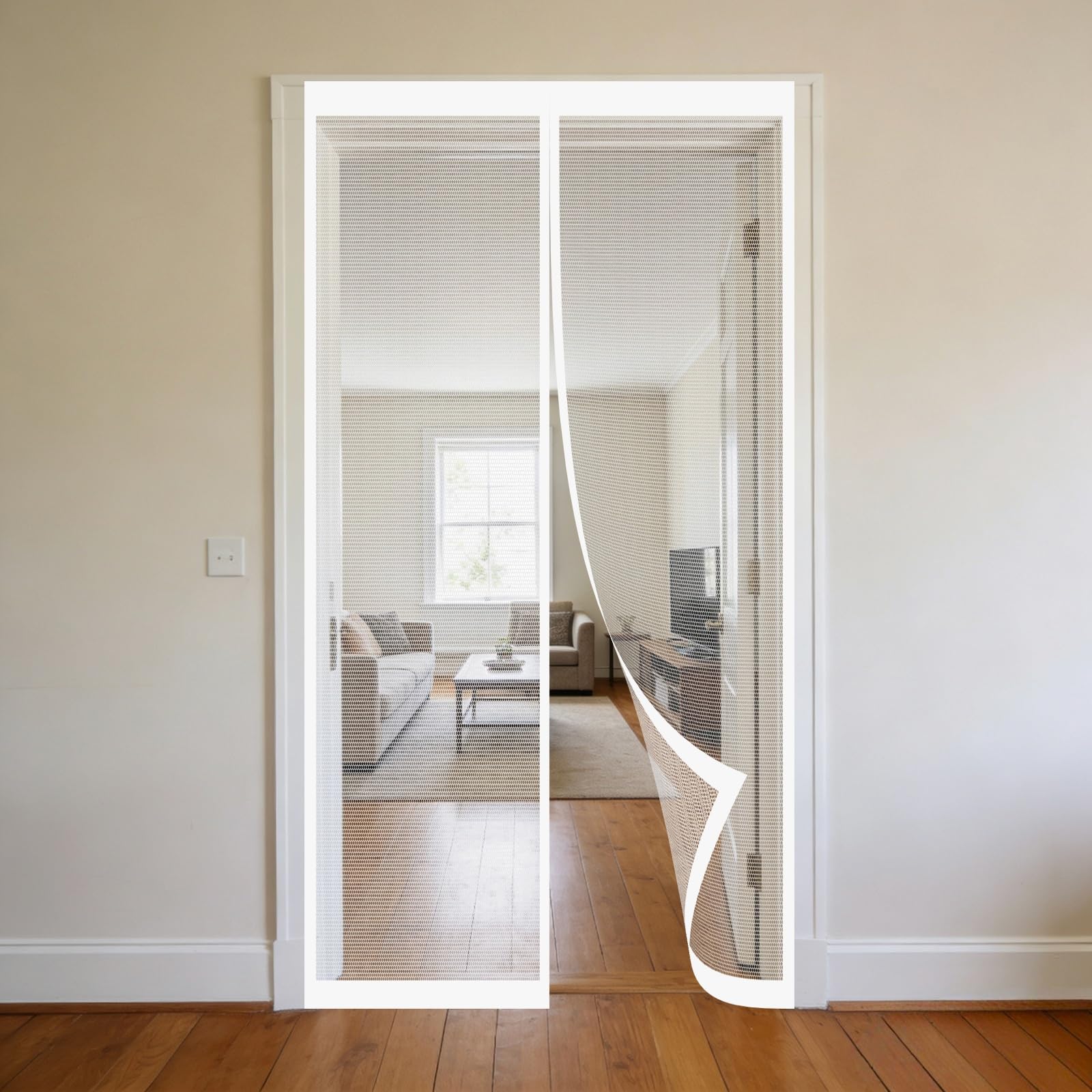 Rideau anti mouche 155 x 230 cm blanc pour porte extérieure sans perçage
