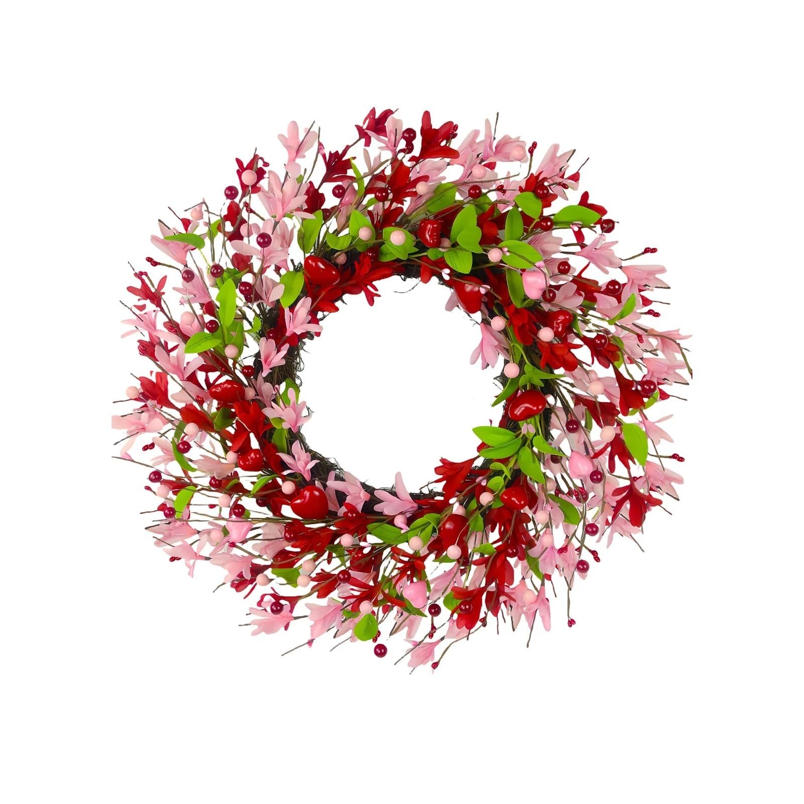 Door Wreath Valentine's Day Wreath Adorned With Forsythia Heart-shaped Berries And Green Leaves Perfect Front Door For Valentine