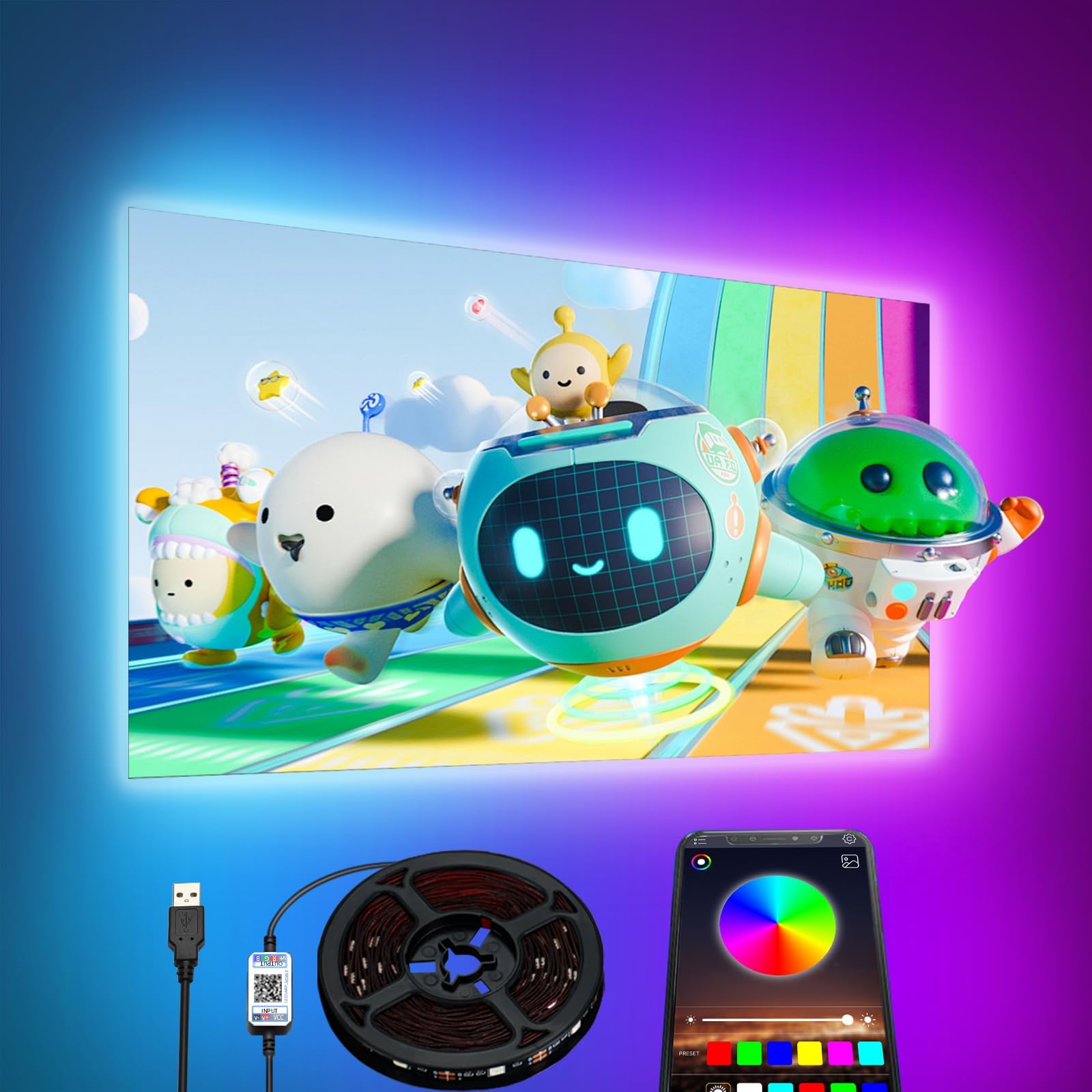 JESLED LED TV Backlight 4.5M, APP Control LED Strip Lights, USB Bluetooth TV LED Light for 65-75 Inch RGB 5050 Sync with Music Bias Lighting LED lighting for HDTV, TV Screen, Gaming Room Decoration