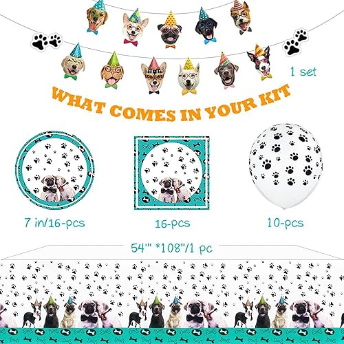 Miniatura 3 de Decoraciones de cumpleaños para perros, suministros para fiestas, 16 unidades, incluye pancartas de cara de cachorro, servilletas, globos de patas y