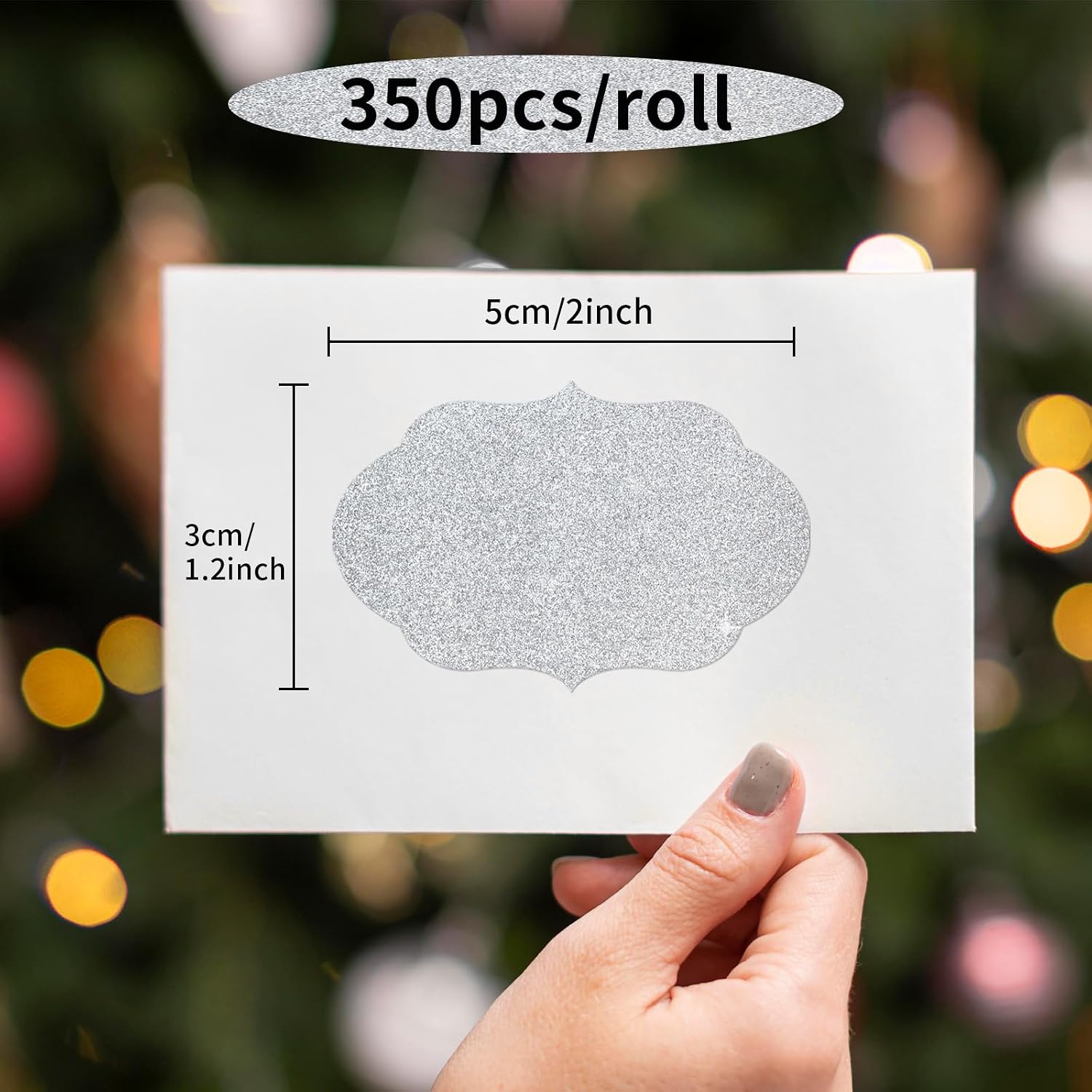 350 PCS Gift Tags Stickers Name Labels Stickers,2" x 1.2" Fancy Shape Stickers Self-Adhesive Handmade Bottle All-Purpose Jar Labels for Presents Cosmetic Decoration Jars Food Craft (Bright Silver) image 2