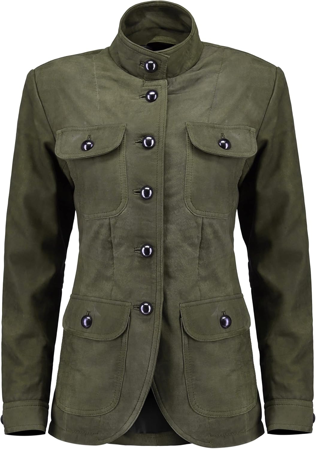 Jild Fancy 5-Button Four Pocket Double Back Slit Leather Blazer Women - Vintage Suede Look Cuff Sleeves Leather Jacket Women