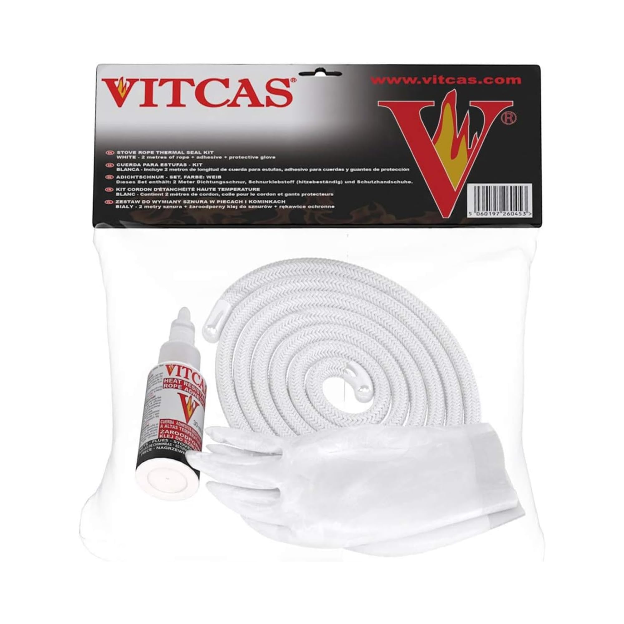 Vitcas White Stove Rope Replacement Kit-12Mm Dia. Fire Rope+Adhesive