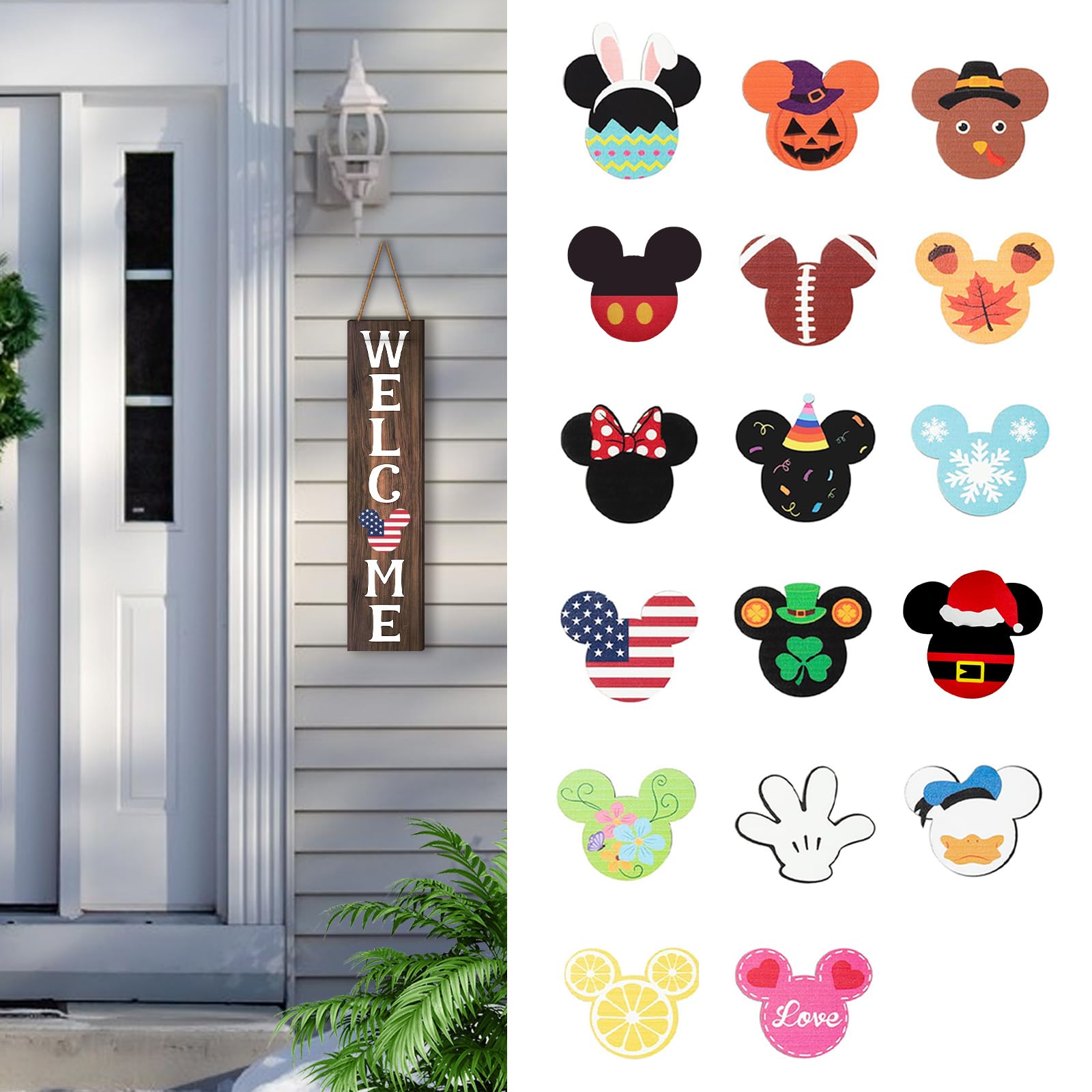 Fuemeily 7-Vertical Mouse Sign 15.7'' Cute Mouse Seasonal Interchangeable Home Sign For Front Porch,18Pcs Interchangeable Hanging Vertical Welcome Door Sign For Farmhouse/Wall/Porch Decor And Housewarming Gift