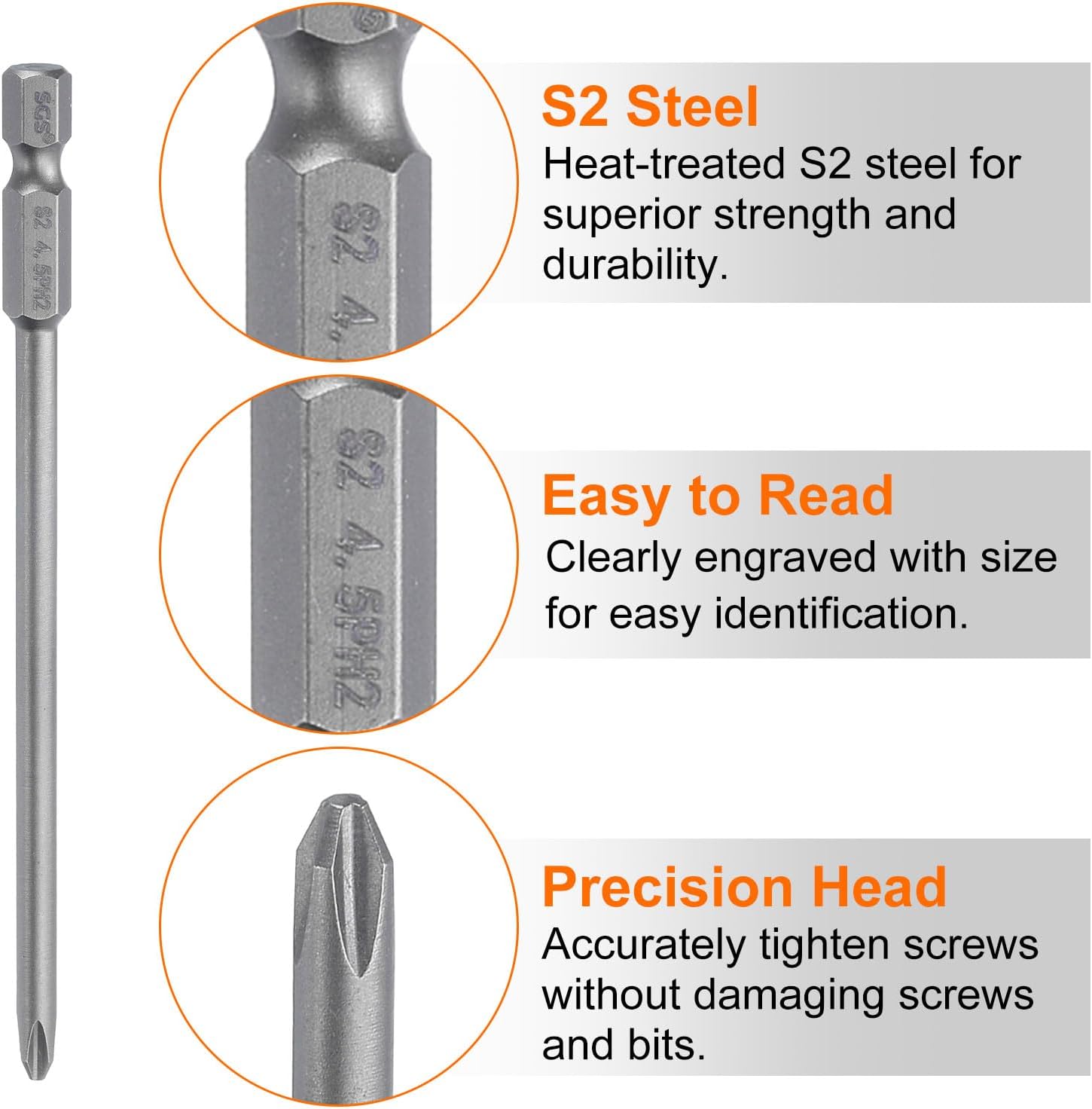 HARFINGTON 20pcs #2 Phillips Screwdriver Bit PH2 1/4" Hex Shank 4.3" (110mm) Long Magnetic S2 Steel Industrial Grade Screw Driver Bit Cross Head Electric Drill Bits 0.18" (4.5mm) Rod
