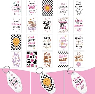 80Pcs Groovy Boho Motel Keychain Transfer Stickers Smile Face Floral Words Rub on Transfers Waterproof Key Chain UV Wrap Decals for DIY Crafts Supplies