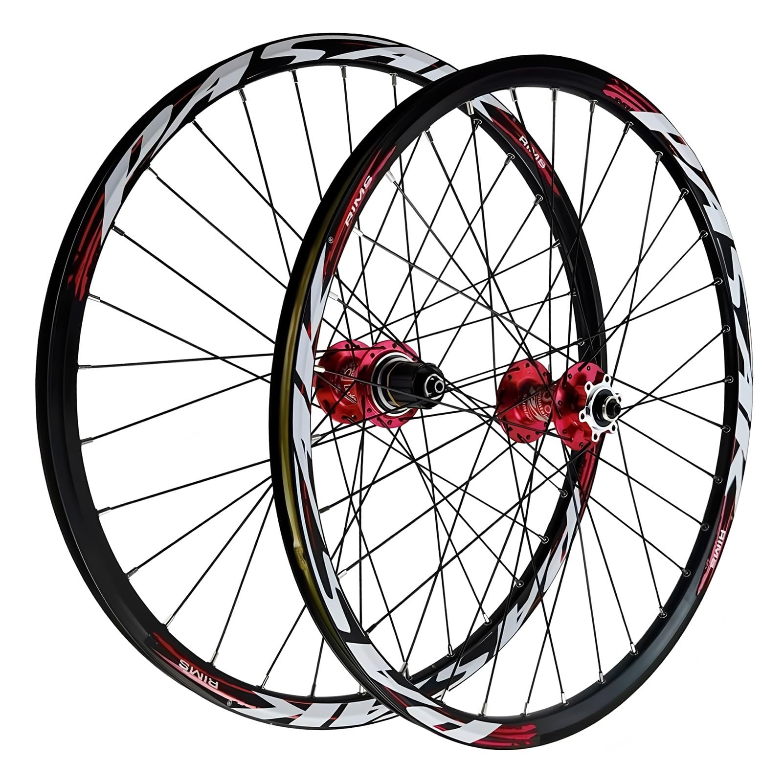 LYYCX AuroraXQ Paire De Roues VTT 26/27,5/29 Pouces, Roues De Vélo De Montagne Double Mur Alliage Frein à Disque 32H Roue De Vélo HG Hub Convient Aux Pneus 7-12S Et 1,25"-2,25"(Rouge,26