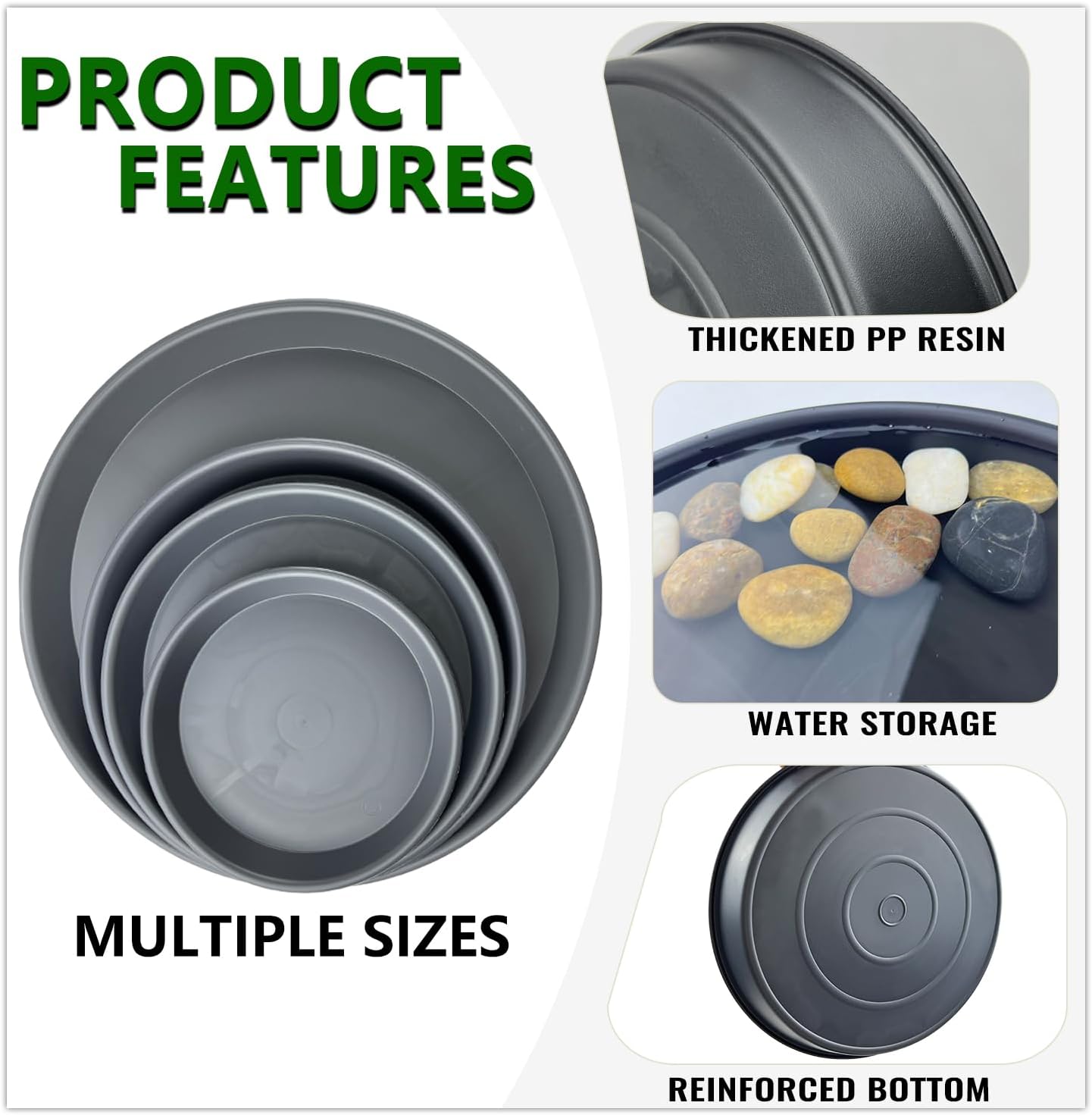 9 Pack Gray Plant Saucer Set, 3×8 inch 3×10 inch 3×12 inch Durable Heavy Duty Plastic Pot Trays, Large Planter Saucers Water Catcher Plates, Round Drip Trays for Indoor Outdoor Gardening