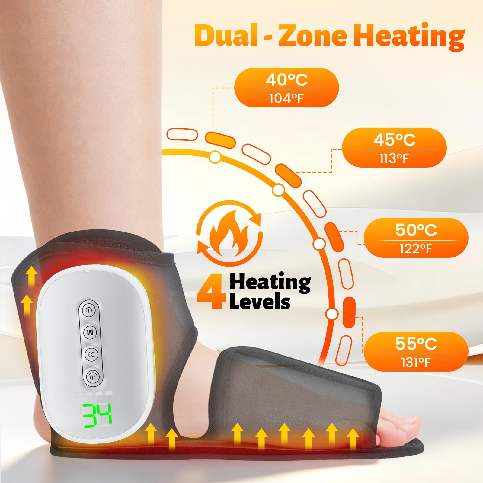 Masajeador de pies con 2 airbags & 4 modos, masajeador eléctrico de pies para suela y tobillo con 4 niveles de calor (40-55 °C), batería de 3000 mAh, inalámbrico, temporizador de 15 minutos, ideal