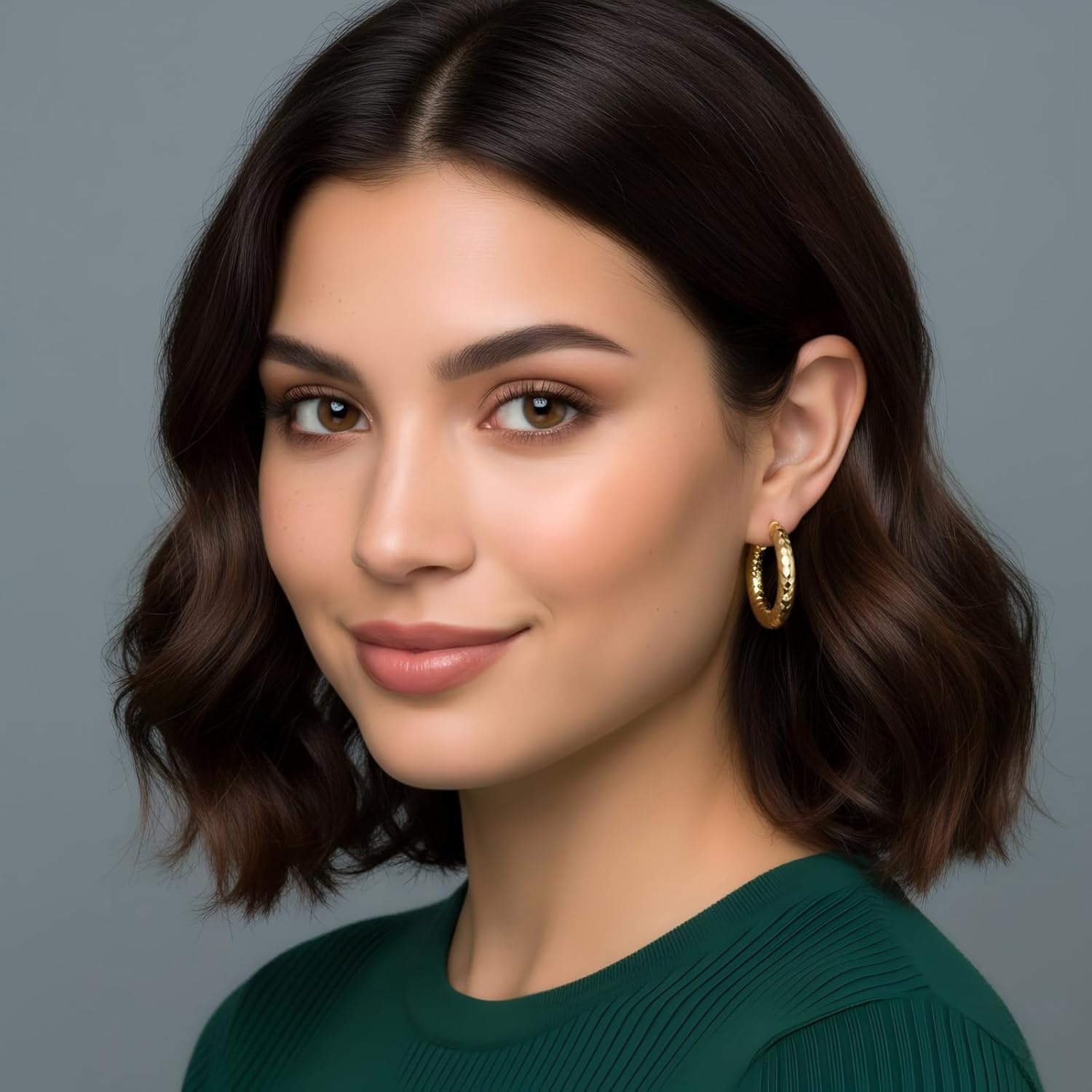 Gold Plated Hoop Earrings for Women 14K Gold Plated Earrings for Women Hypoallergenic Lightweight Wrinkle Texture Earrings Womens 20mm/25mm/30mm - Image 7