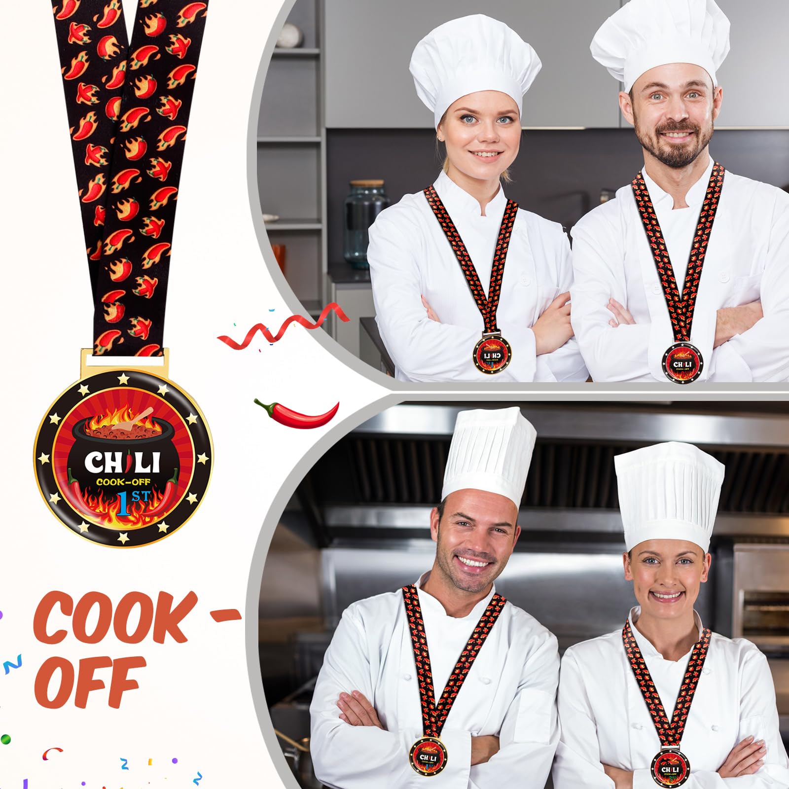 Misdary Juego de 6 piezas de premios de chile y trofeos de chile y medallas de chile, decoraciones disponibles para el primer segundo y tercer lugar, juego de trofeos para cocinar chile, regalos,