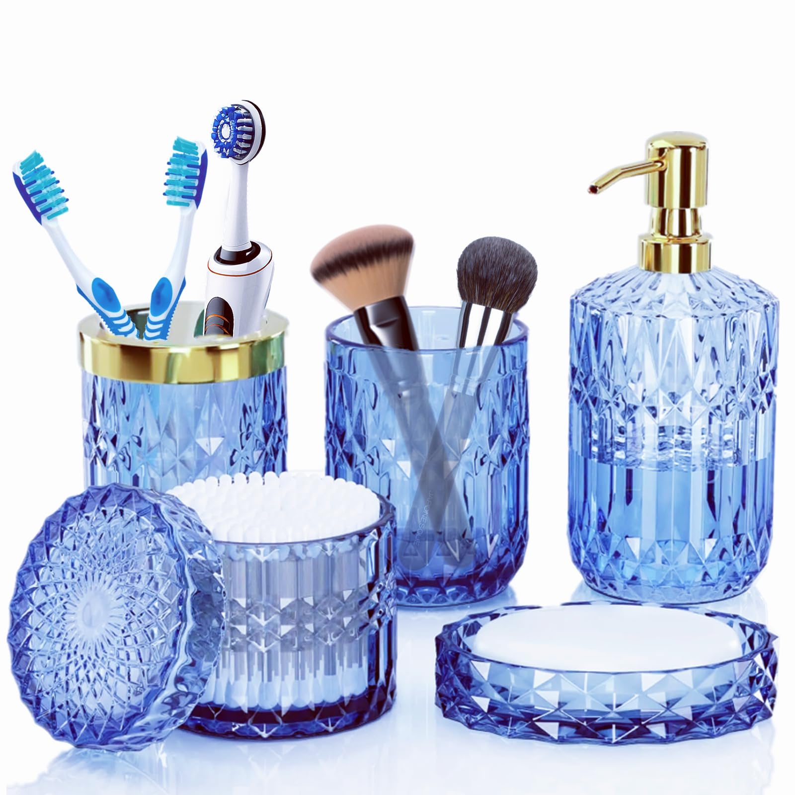 Qivine Set 5 Accessori Bagno Vetro Dispenser Portasapone Portaspazzolino