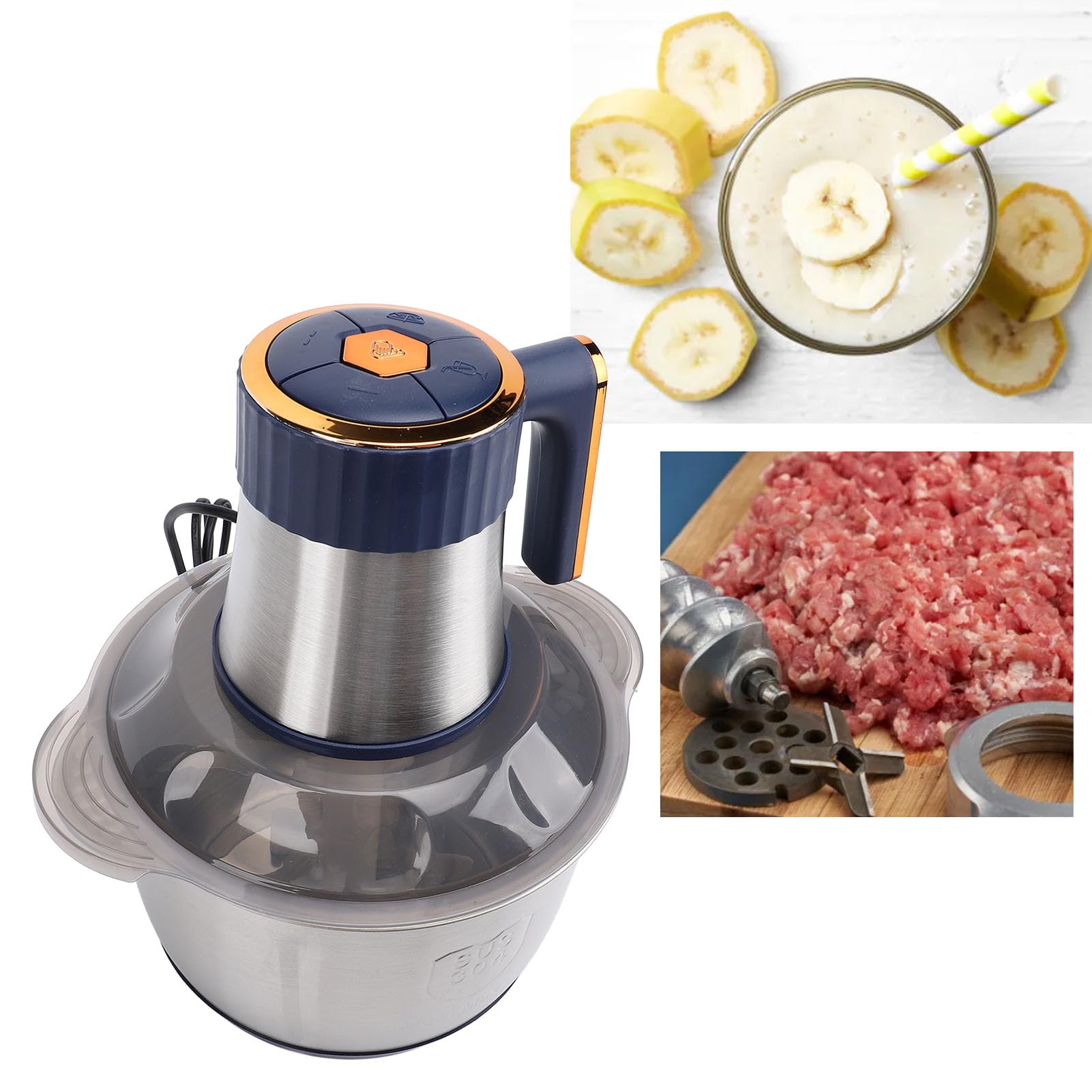 Picadora de Carne Eléctrica de 500 W con Recipiente de Acero Inoxidable de 5 L, Motor de Cobre para Cocina, Carne, Verduras, Cebolla, Ajo, Ensalada, Frutas, Nueces, Ligero y