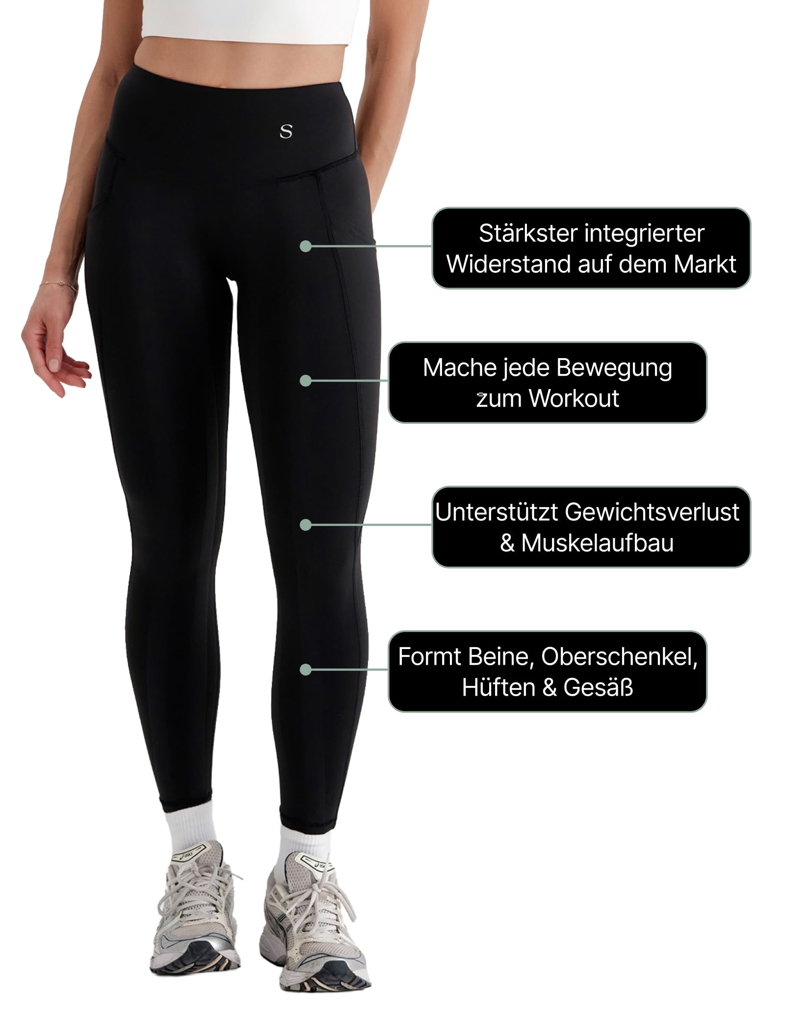 Skinnify Resistance Bands Sport Leggings für Damen | Integrierte Resistance Bänder | High Waist | Schwarz (DE/NL/SE/PL, Alphanumerisch, S, Regular, Regular, 4 Integrierte Resistance Bänder)
