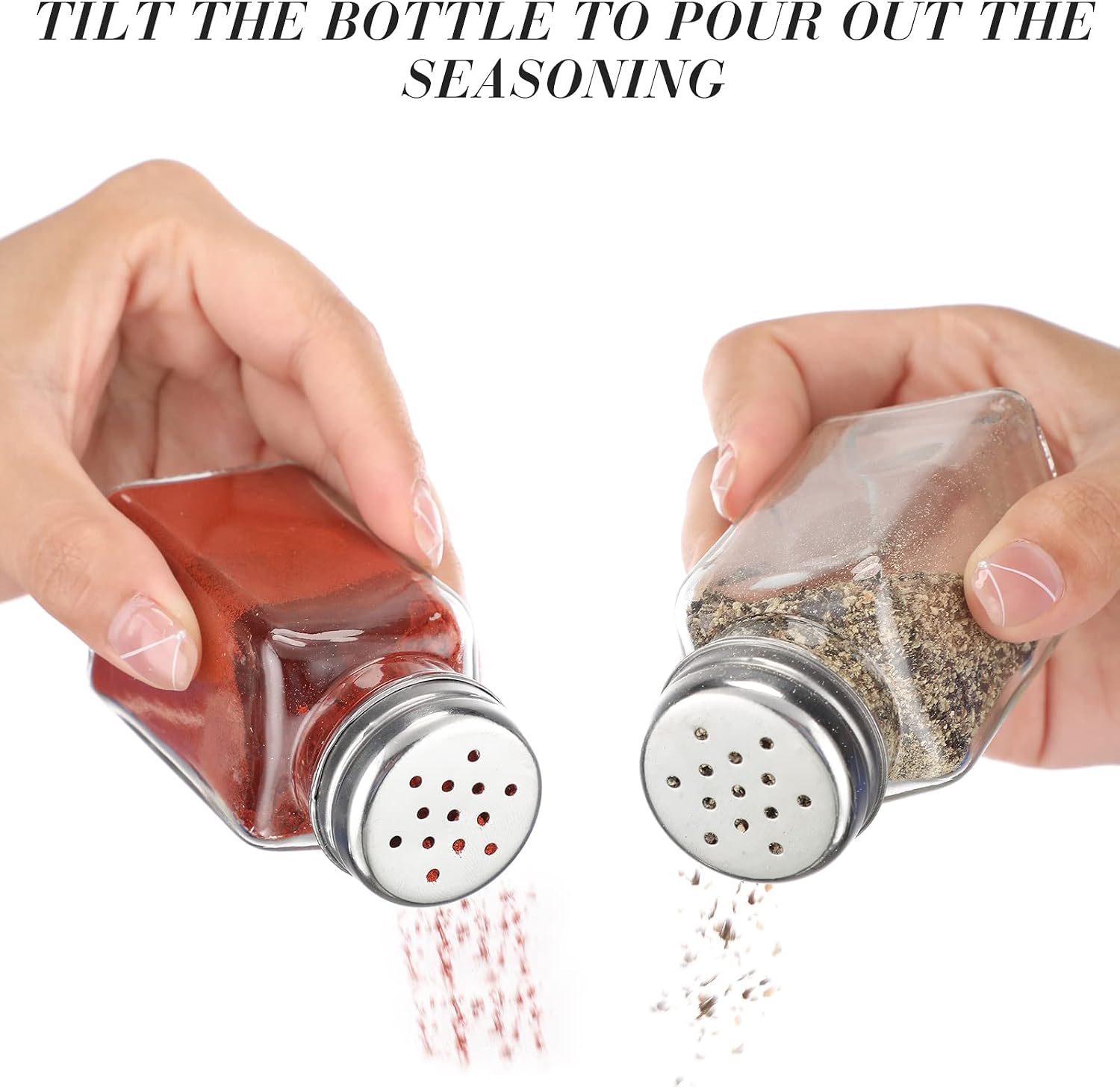 20 Pack Salt and Pepper Shakers Glass Set, 3.82 x 1.5 Inch Pepper Dispenser with Stainless Steel Lid for Salt, Pepper, Spices, Seasonings, Kitchen Restaurants and Catering Supplies
