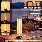 Indoor Outdoor Table Lamp Cordless,Rechargeable Battery Powered Lamp 3-Mode Touch Dimmable,IP54 Waterproof Portable Lamp for Bedside Reading,Patio Grill,Gazebo Party,Camping (Gray, 1 PCS)