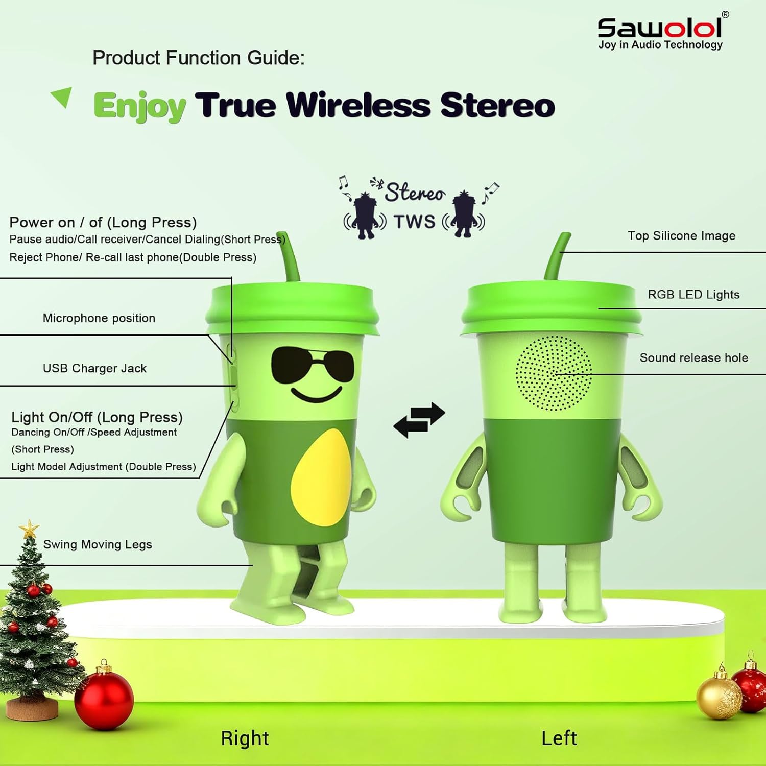 Bluetooth Wireless Kids Speakers: A Dancing Swing Music Player Mini Speaker with TWS Pairing and RGB Light for Teenage Boys Trendy Stuff for Cute Room Decor (Green)