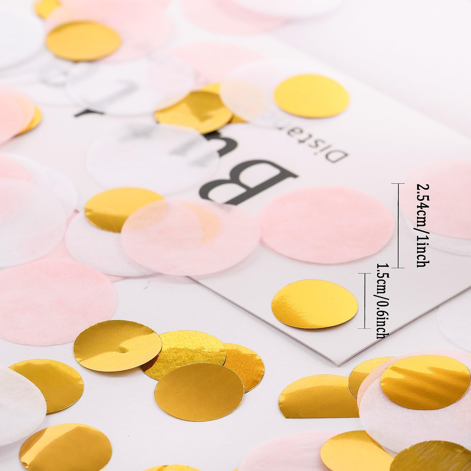 Whaline Round Tissue Confetti 6000 Pcs Paper Table Wedding Confetti Dots for Christmas Wedding Birthday Party Baby Shower Valentine's Day Balloon Decorations, 1 & 0.6 Inch (Pink, White, Gold)