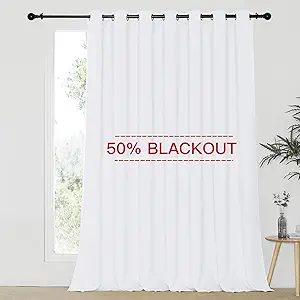 NICETOWN Sliding Door Curtain Extra Wide and Long, Thermal Insulated Large Curtain for Windows Energy Saving Patio Door Panel for Villa/Hall, White, 100 inch Wide x 120 inch Long, 1 Panel