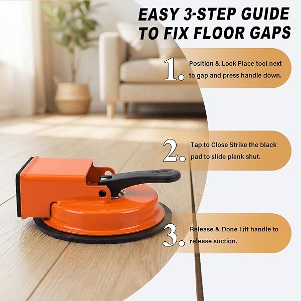 Floor Gap Fixer Tool, Heavy Duty Suction Cup Plank Grabber for Wood Laminate Vinyl Flooring Gap Repair, Professional Installation Kit for Filling Floor Gaps with 3 Replaceable Sponge Pads - 5