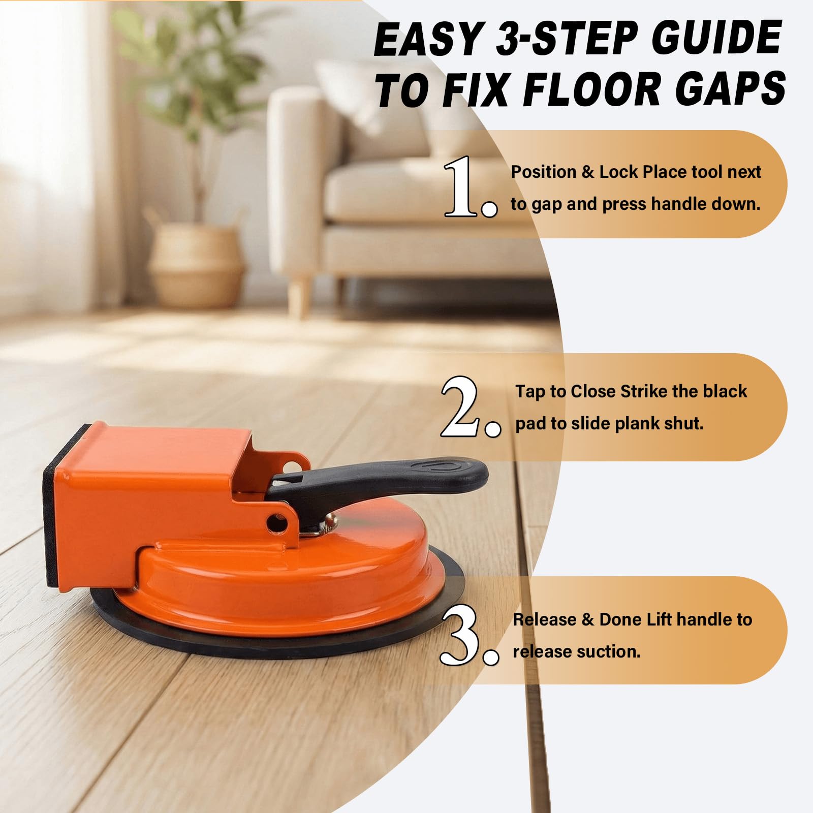 Floor Gap Fixer Tool, Heavy Duty Suction Cup Plank Grabber for Wood Laminate Vinyl Flooring Gap Repair, Professional Installation Kit for Filling Floor Gaps with 3 Replaceable Sponge Pads — view 5