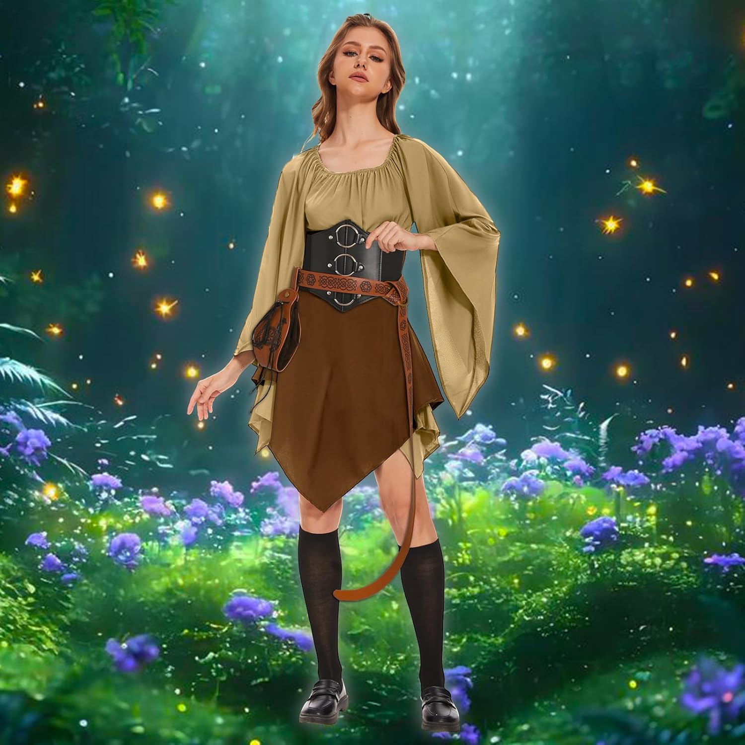 7 Pcs Women Elf Renaissance Costume Medieval Dress Traditional Irish Dress, Elf Cosplay Costume for Women Halloween - Image 5