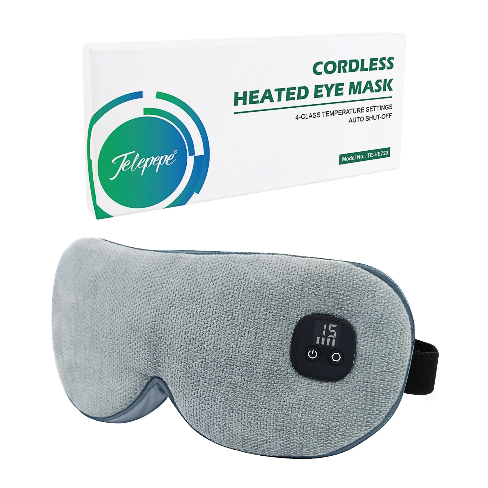 Telepepe Heated Eye Mask for Dry Eyes, Cordless Warm Eye Compress with 4 Heat Levels, 4-Level Timing, 1000mAh Rechargeable, Blepharitis, Styes,
