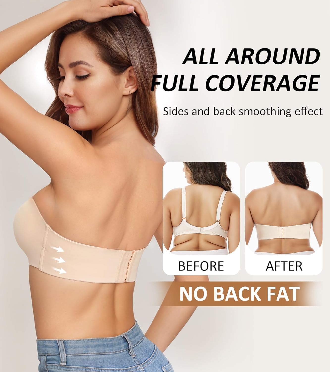 Women's Minimizer Bras Strapless Bra Seamless Underwire Bandeau with Multi-Way Straps