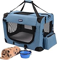 Petprsco 24x17x17 Portable Collapsible Soft Dog Crate for Small Dogs & Large Cats - Includes Warm Blanket & Foldable Bowl