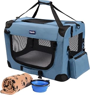 Petprsco 24x17x17 Portable Collapsible Soft Dog Crate for Small Dogs & Large Cats - Includes Warm Blanket & Foldable Bowl