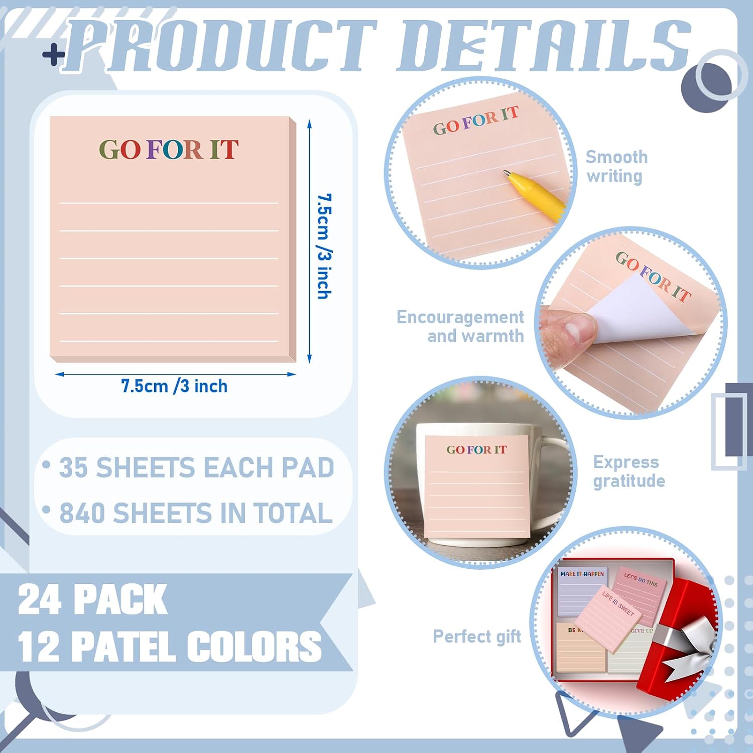 Yinder 24 Pcs Inspirational Sticky Notes Gifts, Motivational, Aesthetics image 2