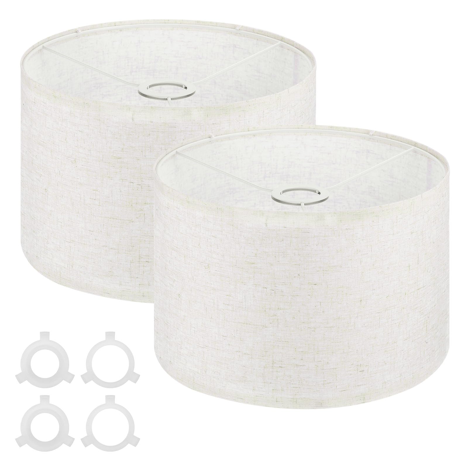 PATIKIL Drum Lamp Shades for Table Lamps 12"x12"x8" Linen Lampshade Set of 2 Easy Assembly Lamp Shade with E27 to E26/E14 Adapters for Floor Lamps Bedside Lamps Linen (1.65" Spider)