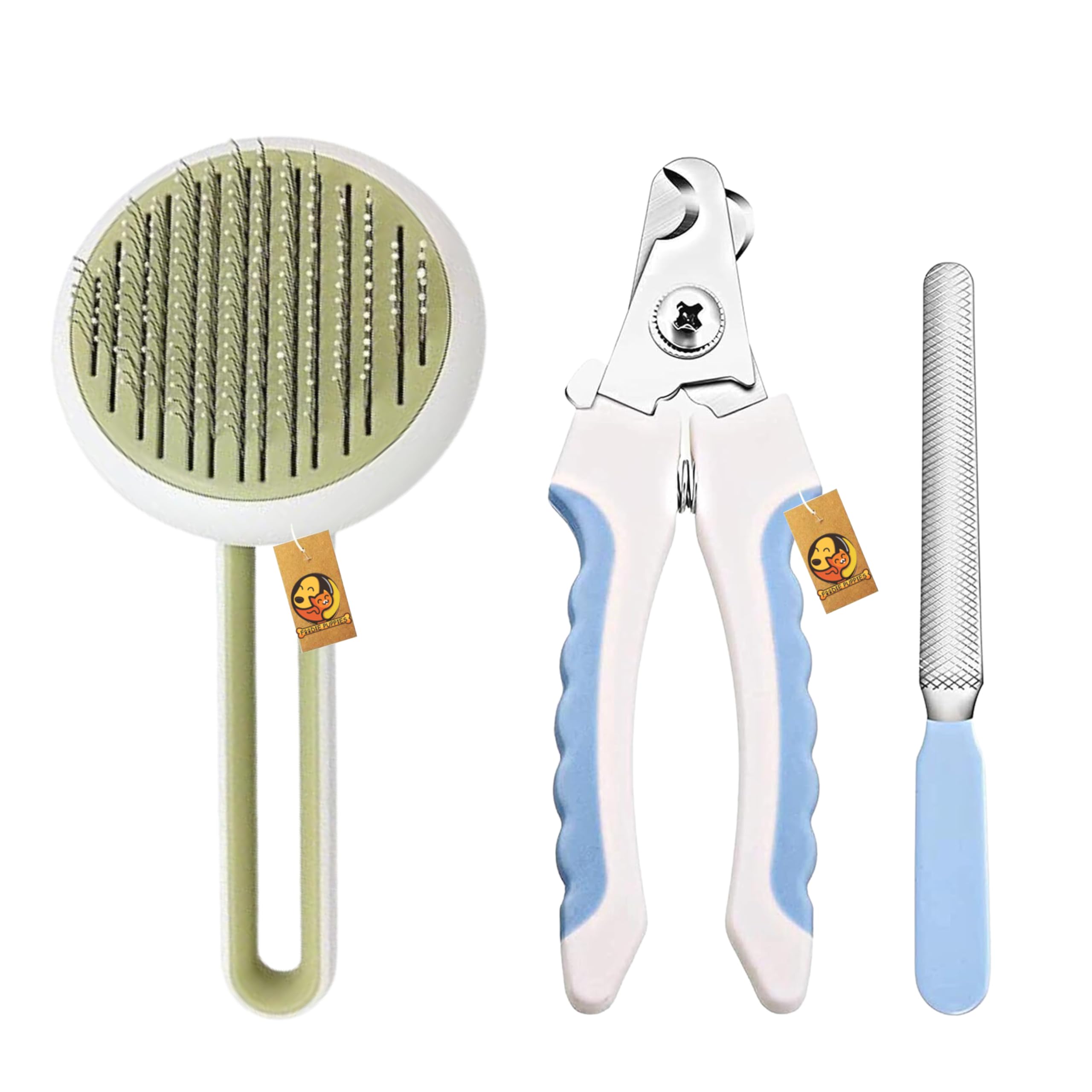 Foodie Puppies Grooming Tool Combo of Pet Self Cleaning Slicker Brush and Nail Clipper | Round Head Slicker + Nail Cutter Clipper Trimmer Filer (Large) for Small to Medium Dogs and Cats