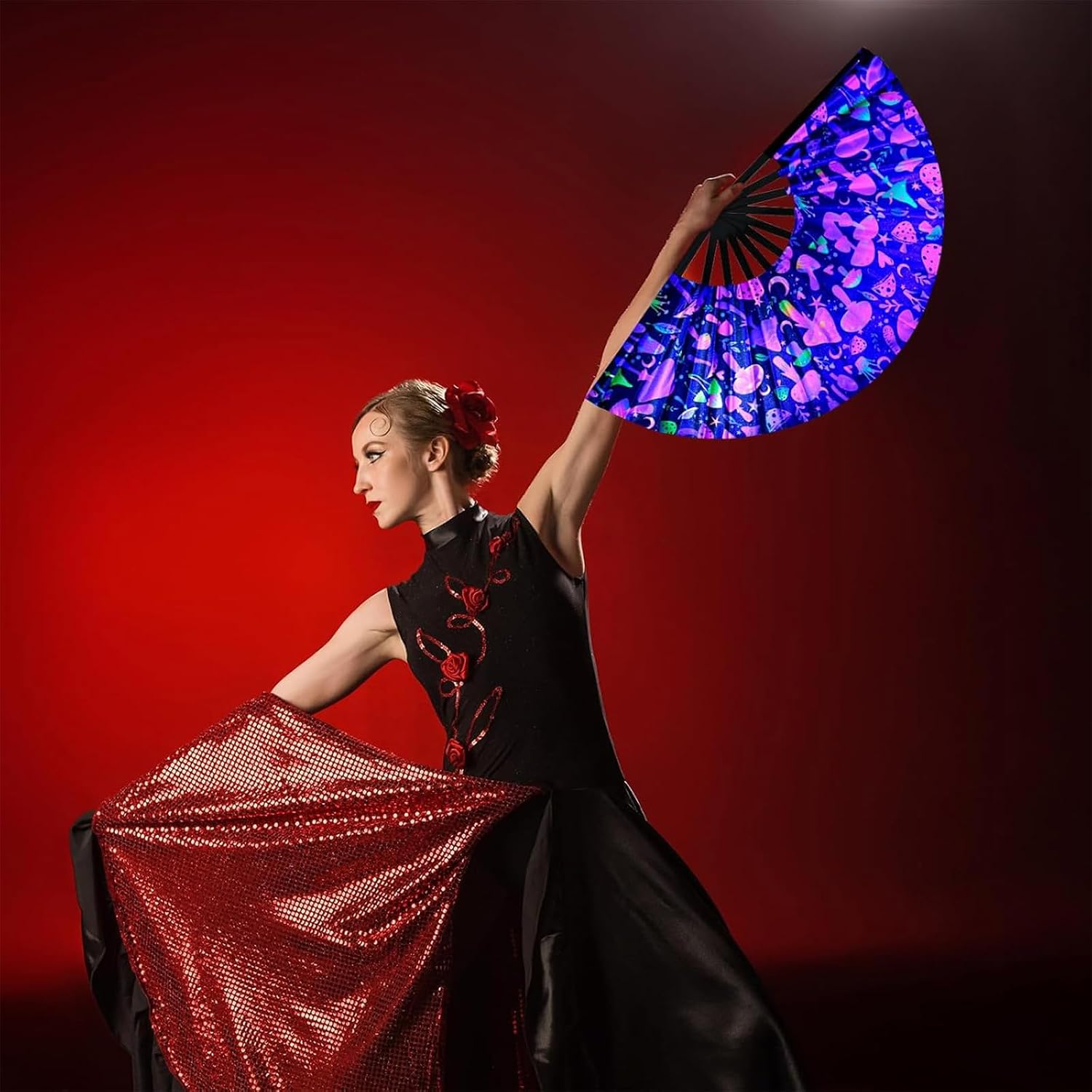 2 PCS Boots on the Ground Fan, Rave Fan for Women Foldable 13in Suitable for Music Festival, Carnival, Rainbow Costume, Disco Party, Neon Party Glow Decoration