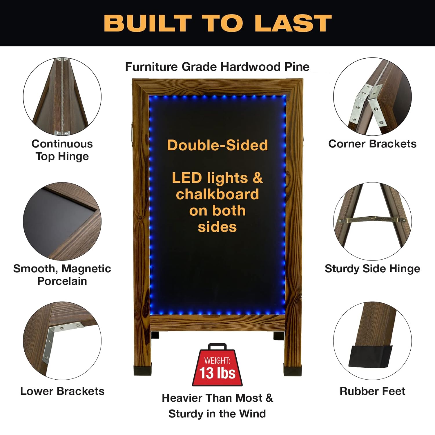 EXCELLO GLOBAL PRODUCTS Excello Global Indestructible LED Chalkboard - Torched/Rustic