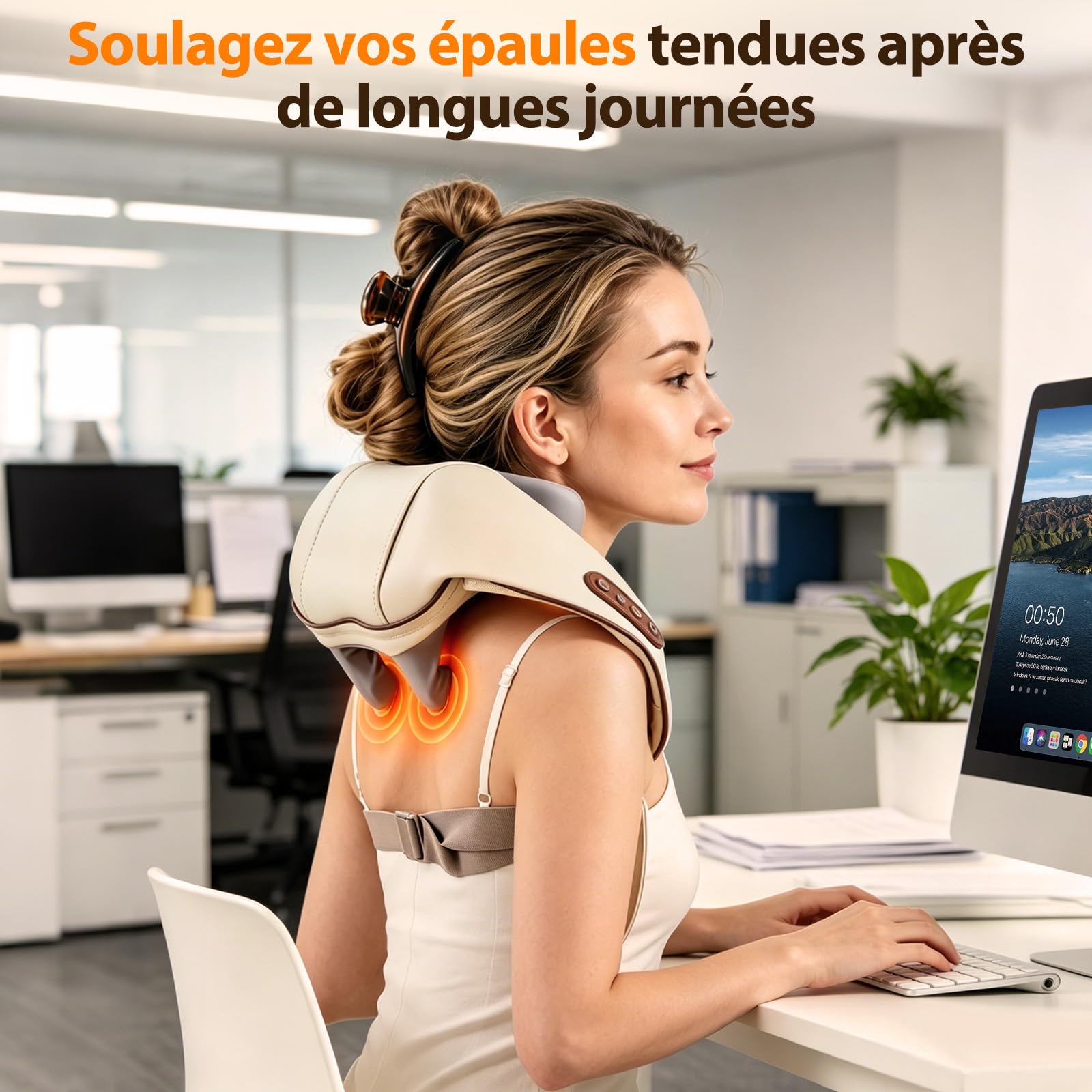 Neck Massager, 6D Massage Dos et Cervicales Sans Fil Masseur Cervical avec Massage par Pétrissage, 2 Niveaux de Chauffage et Housse Lavable pour Cou Jambes Épaules Cadeaux pour Hommes Femmes