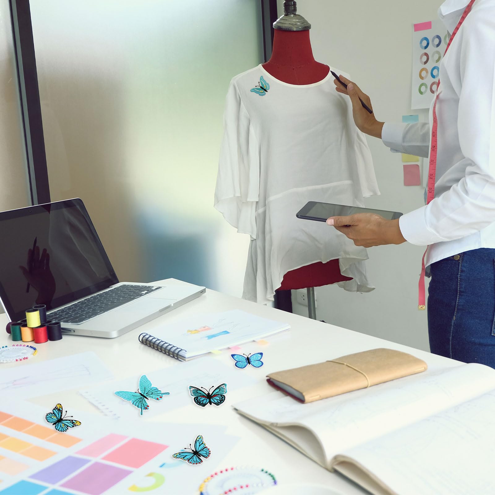 12 Toppe Adesive Farfalle Per Jeans E Zaini | Blu | Decorazione E Riparazione Tessuti - Foto 6