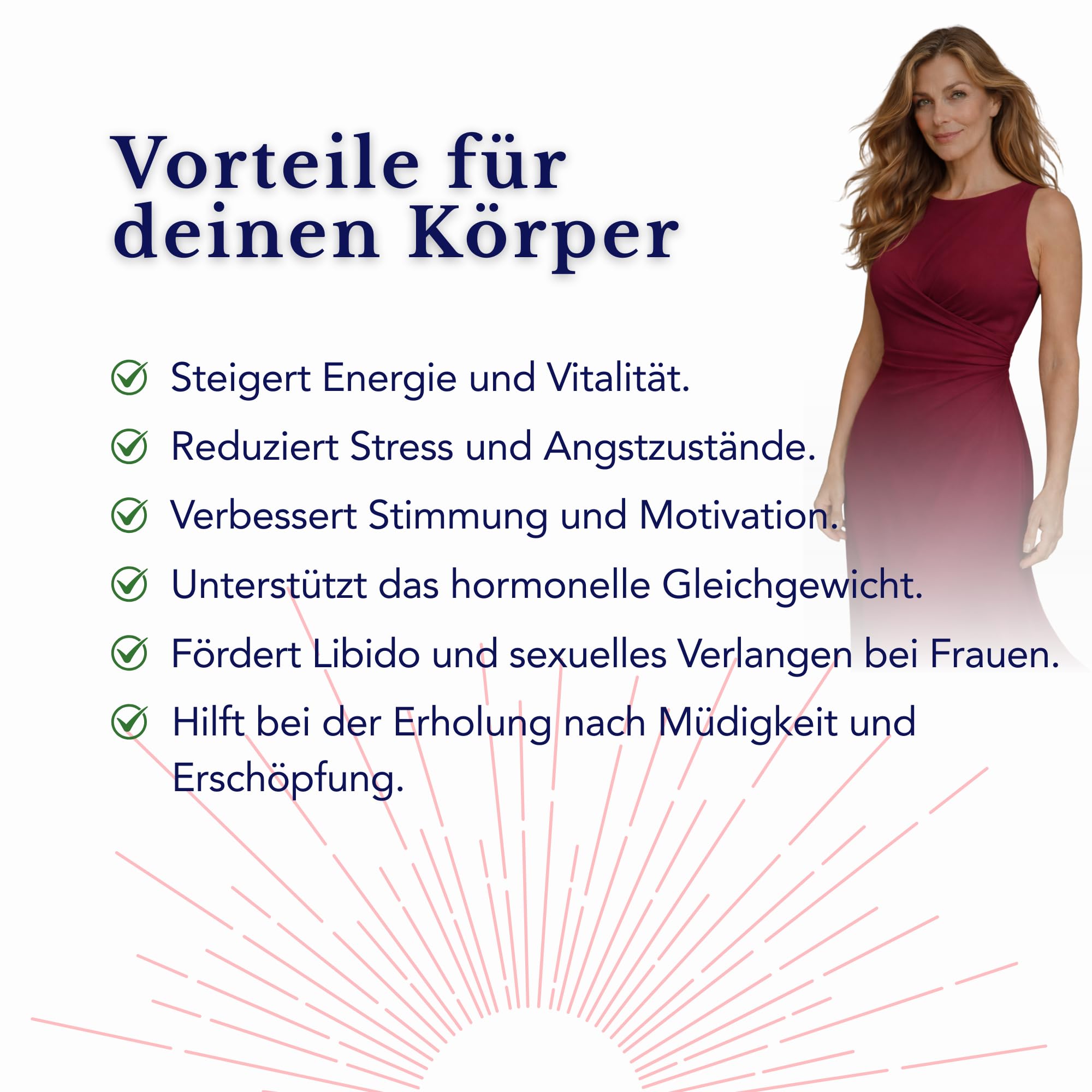 LIBIDO FRAU. MACA + TRIBULUS + FENUGREEK + ASHWAGANDHA + GINKGO BILOBA. Steigert das weibliche Verlangen, 100% natürlich. 56 tägliche Beutel.
