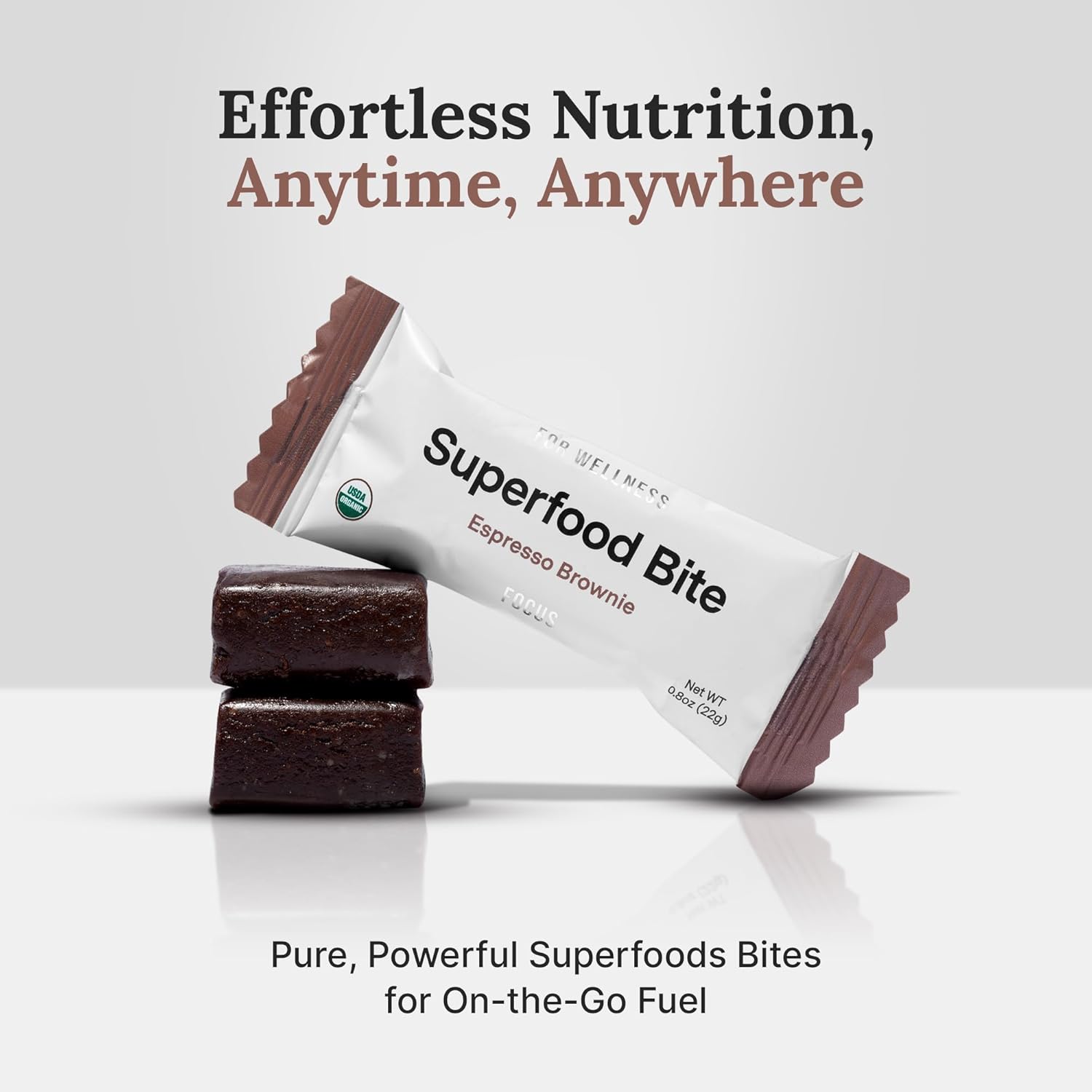 For Wellness Superfood Bites Focus | Healthy Snacks for Adults and Kids | Organic, Healthy Snack with Nootropics for Energy and Brain Food | Cocoa Espresso Brownie Bites, 20 Count