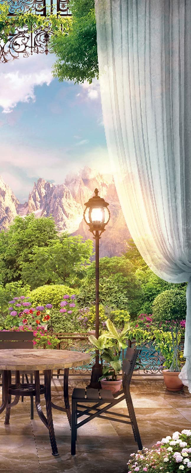 A.Monamour 3D Door Stickers for Interior Doors Balcony Curtain View of Garden Mountain Landscape Vinyl Waterproof Self Adhesive Door Mural Decals for Bedroom Office Bathroom 95 x 215 cm โ image 1