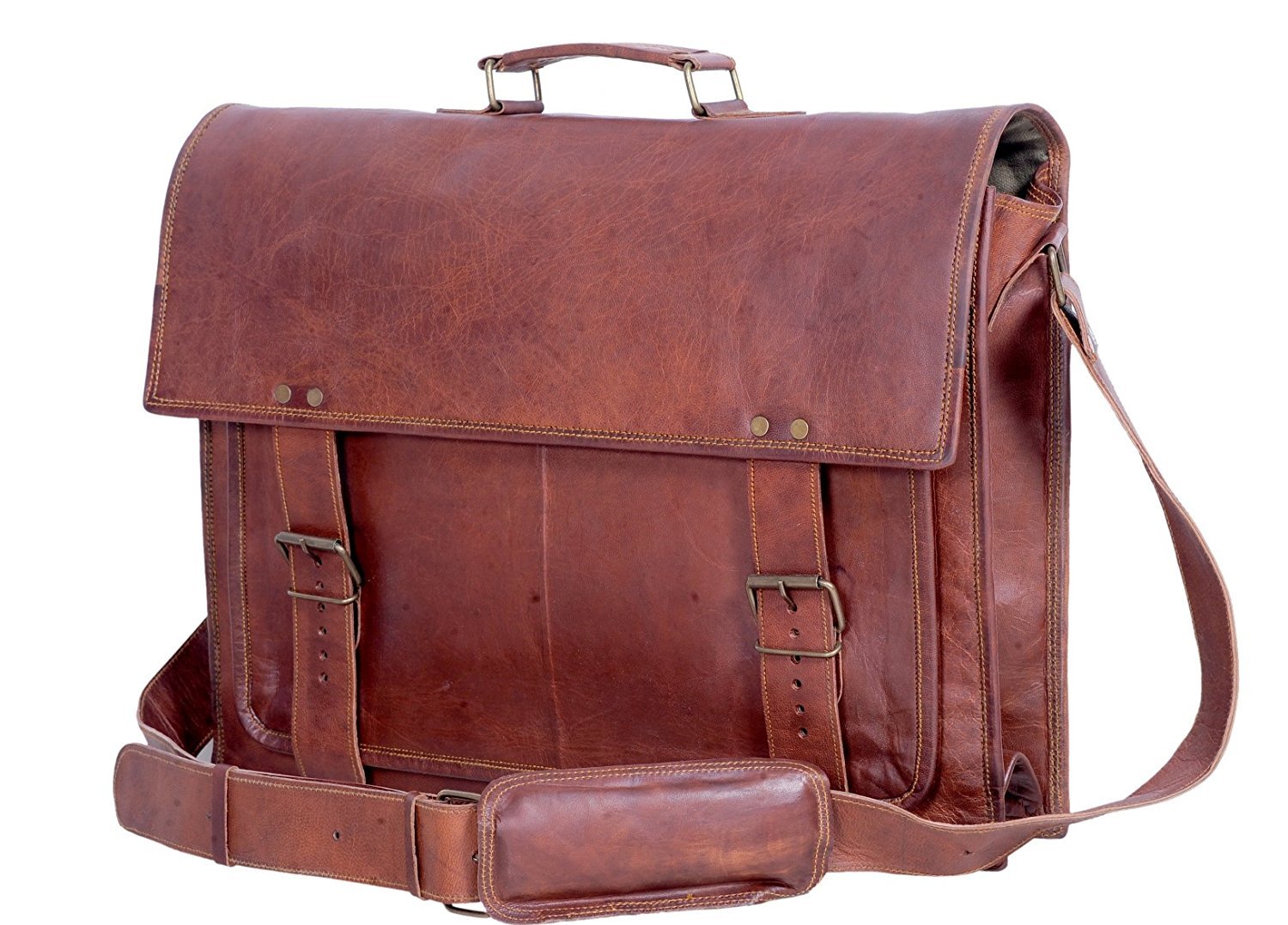 Men and Women Dark Brown Leather Messenger Bag