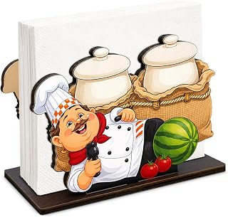Funny Chef Wooden Napkin Holder for Table Cute Cartoon Chef Wood Napkin Dispenser for Home Kitchen Dining Room Decor Napkins Tissue Holder