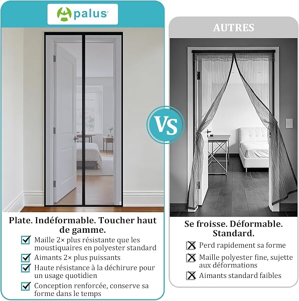 Apalus VP Moustiquaire Magnétique Pour Porte – Maille Ultrarésistante, Joint Magnétique de Haut en Bas, Fermeture Automatique, Garde l'Air Frais à l'Intérieur (90x215,Noir) - 5