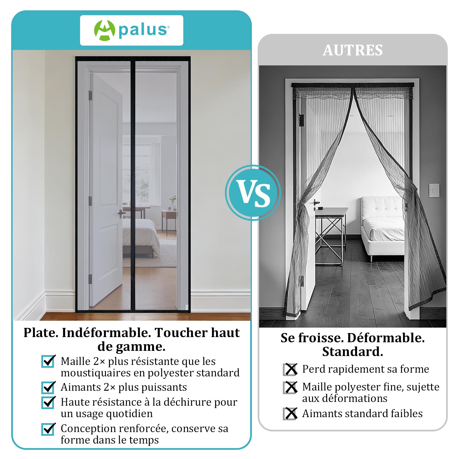 Apalus VP Magnetic Fly Screen for Doors - Heavy Duty Mesh, Top to Bottom Magnetic Seal, Automatic Close, Keeps Fresh Air Inside (90 x 210, Black) - 5