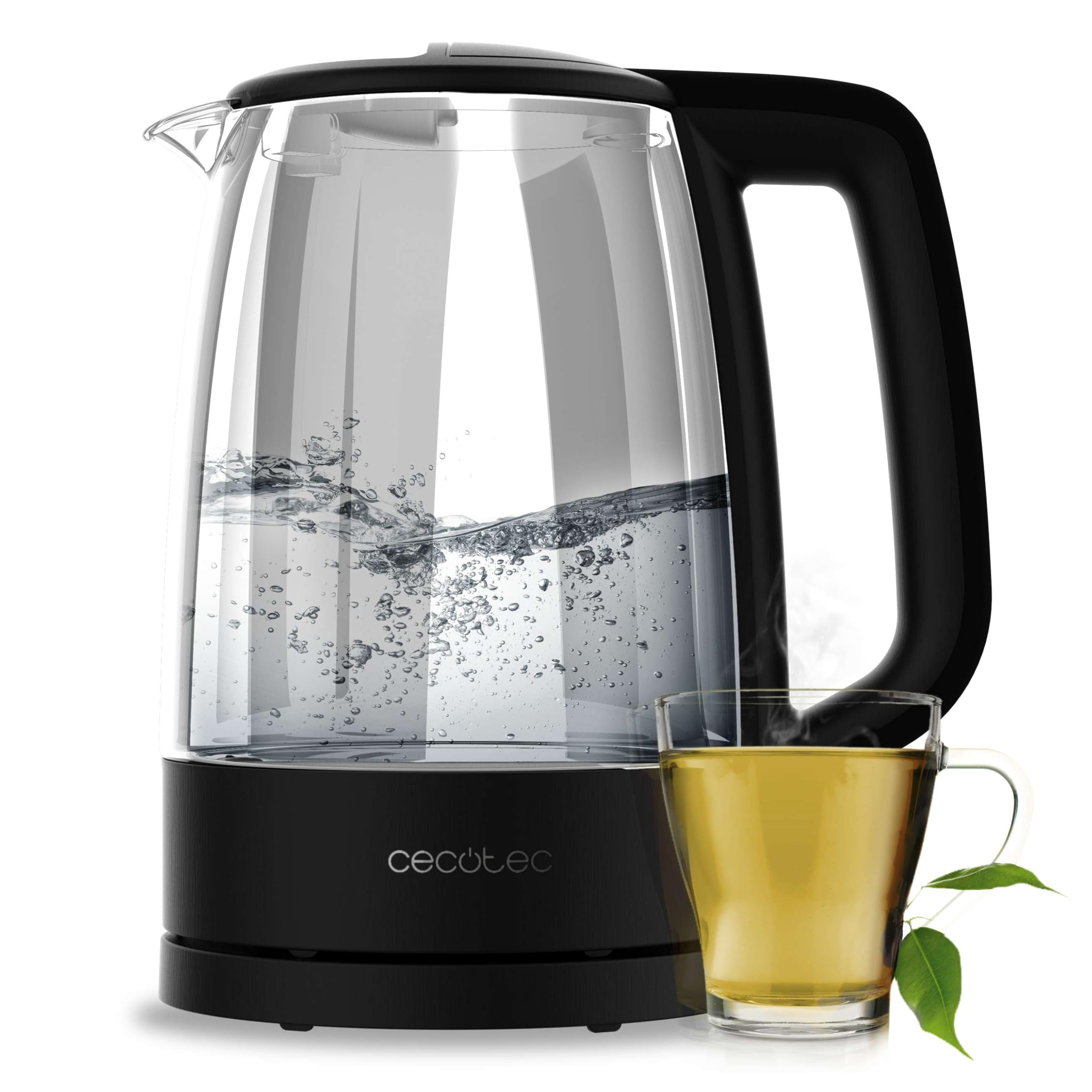 Cecotec Bollitore Elettrico per Acqua da 1,7 L ThermoSense 320 Clear. 2200W, Corpo in Vetro di Borosilicato di Alta Qualità, Indicatore Luminoso, Base con Rotazione a 360º, Sistema di Sicurezza