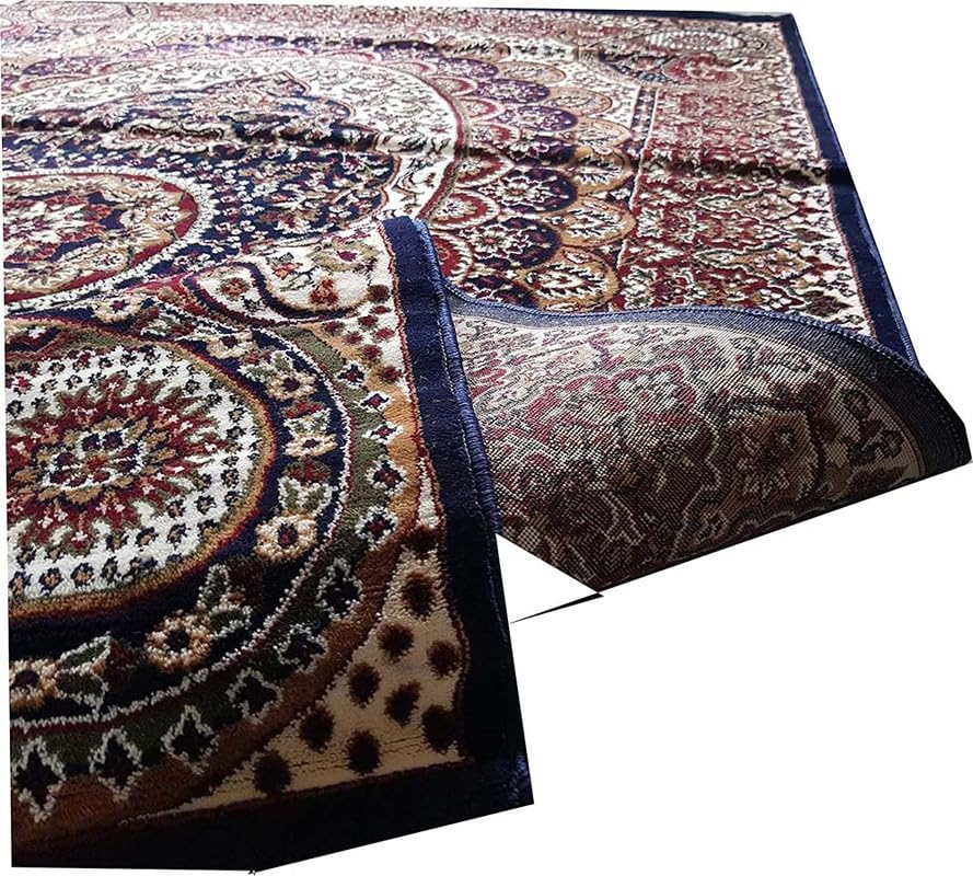 Image of Kashmiri Design Traditional Carpets for Living Room 3x5 Feet (90 x 150 Cm) Drawing Room Hall Blue Colour