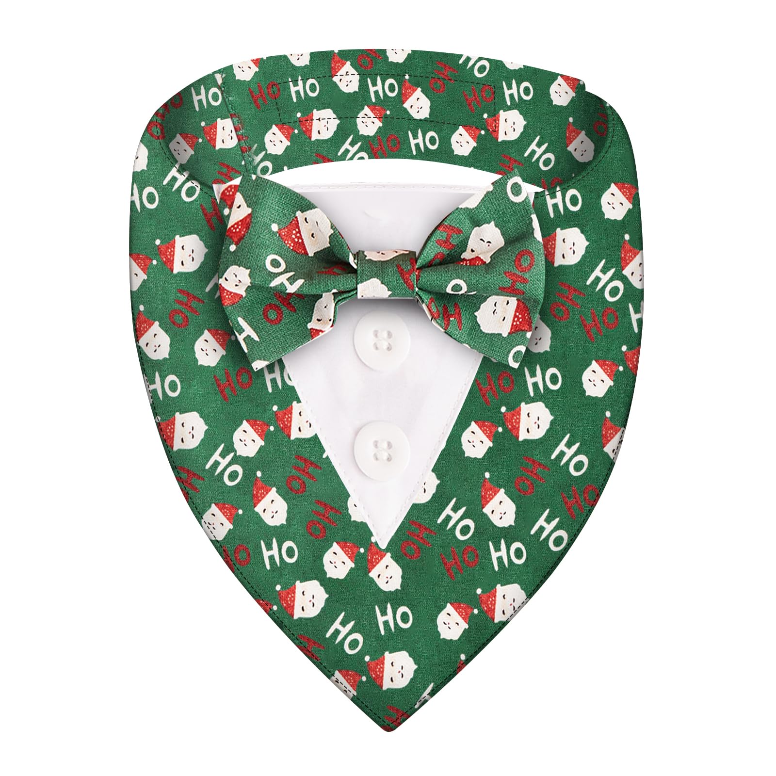 Bandana vert Père Noël de haute finition avec nœud papillon pour chien